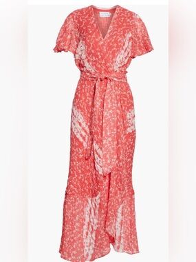 Tanya Taylor Blaire Midi Dress Silk Red White Asymmetrical Size 6-8